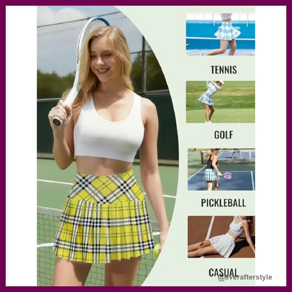 Pleated Tennis Skort with Pockets Athletic Golf Skirt Y2K Chic Preppy - Picture 6 of 8
